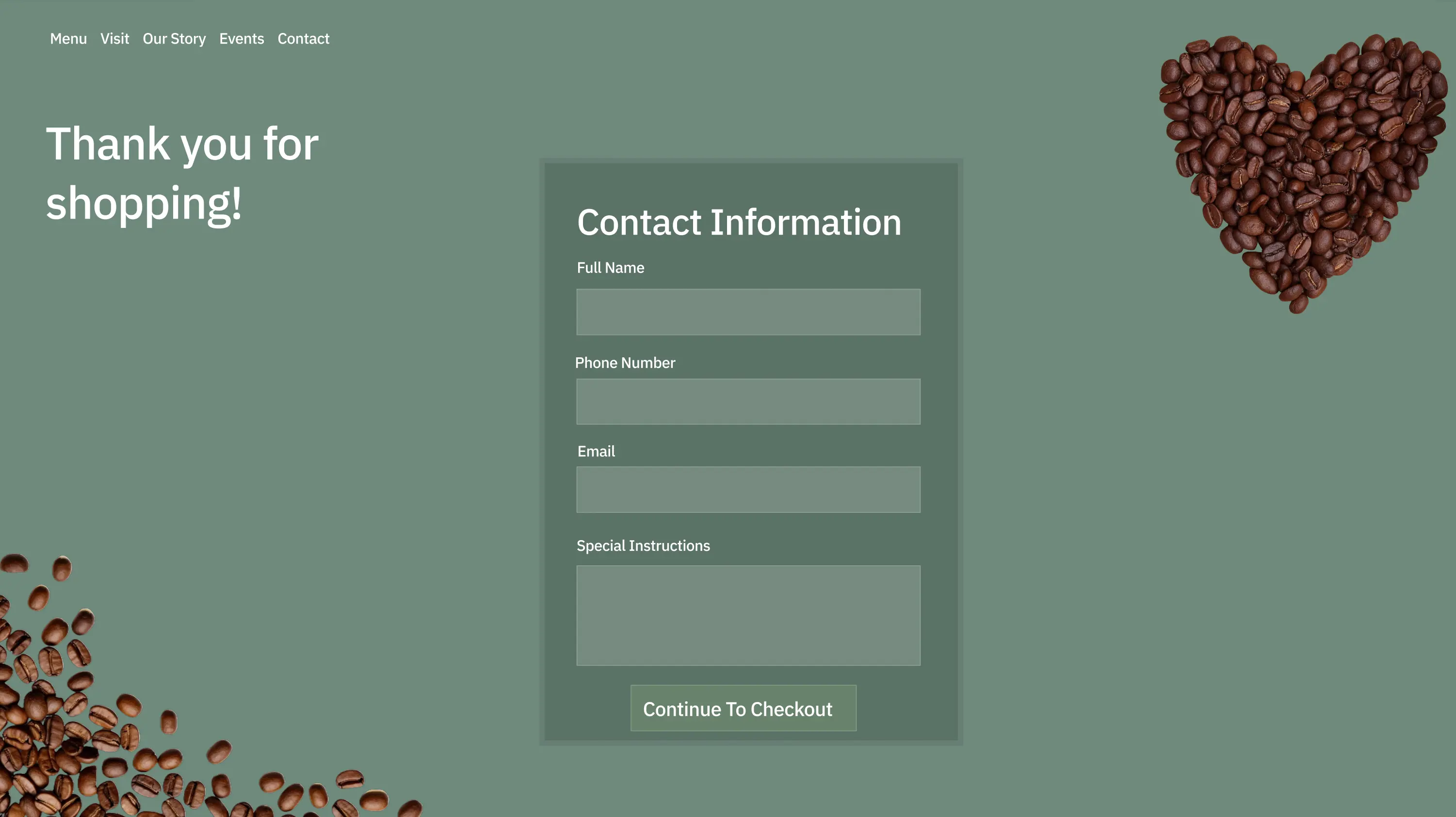 Rio Grande Coffee House contact page design