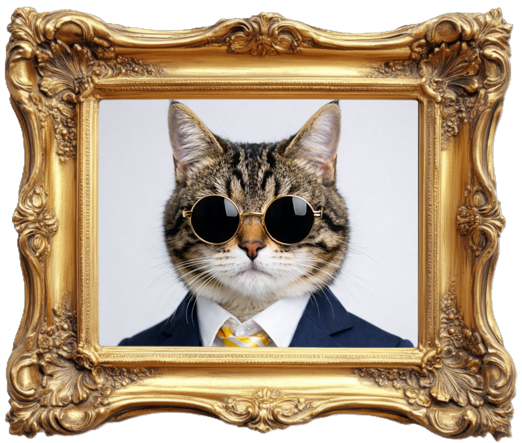 Framed picture of a cat in a suit