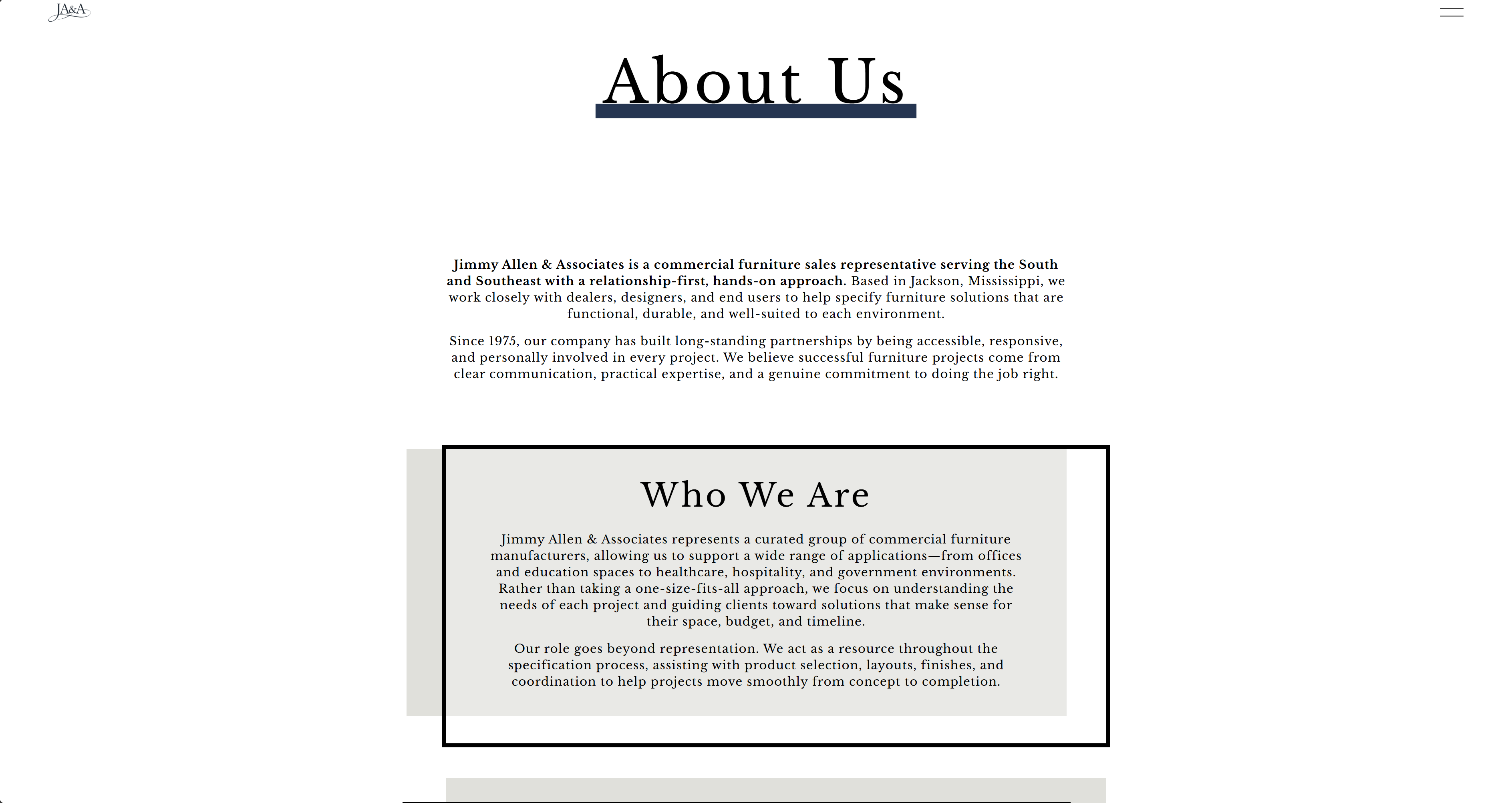 Jimmy Allen and Associates about us page design