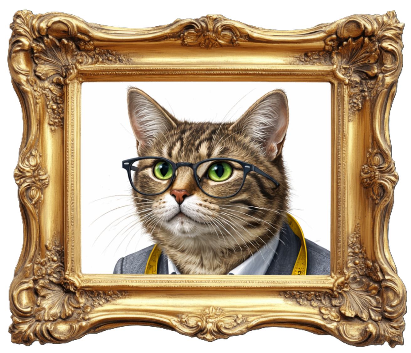 Framed picture of a cat in a suit