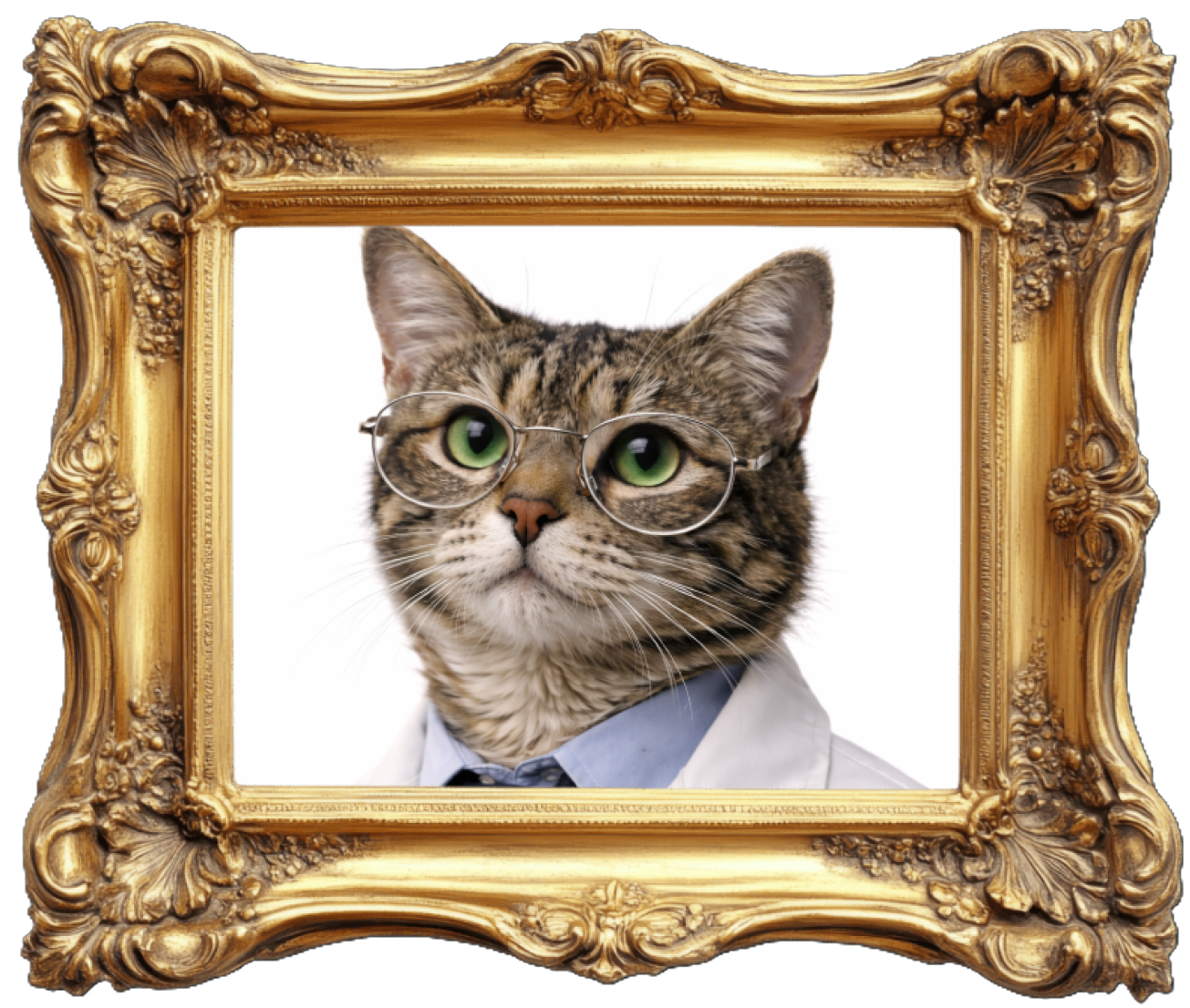 Framed picture of a cat in a suit