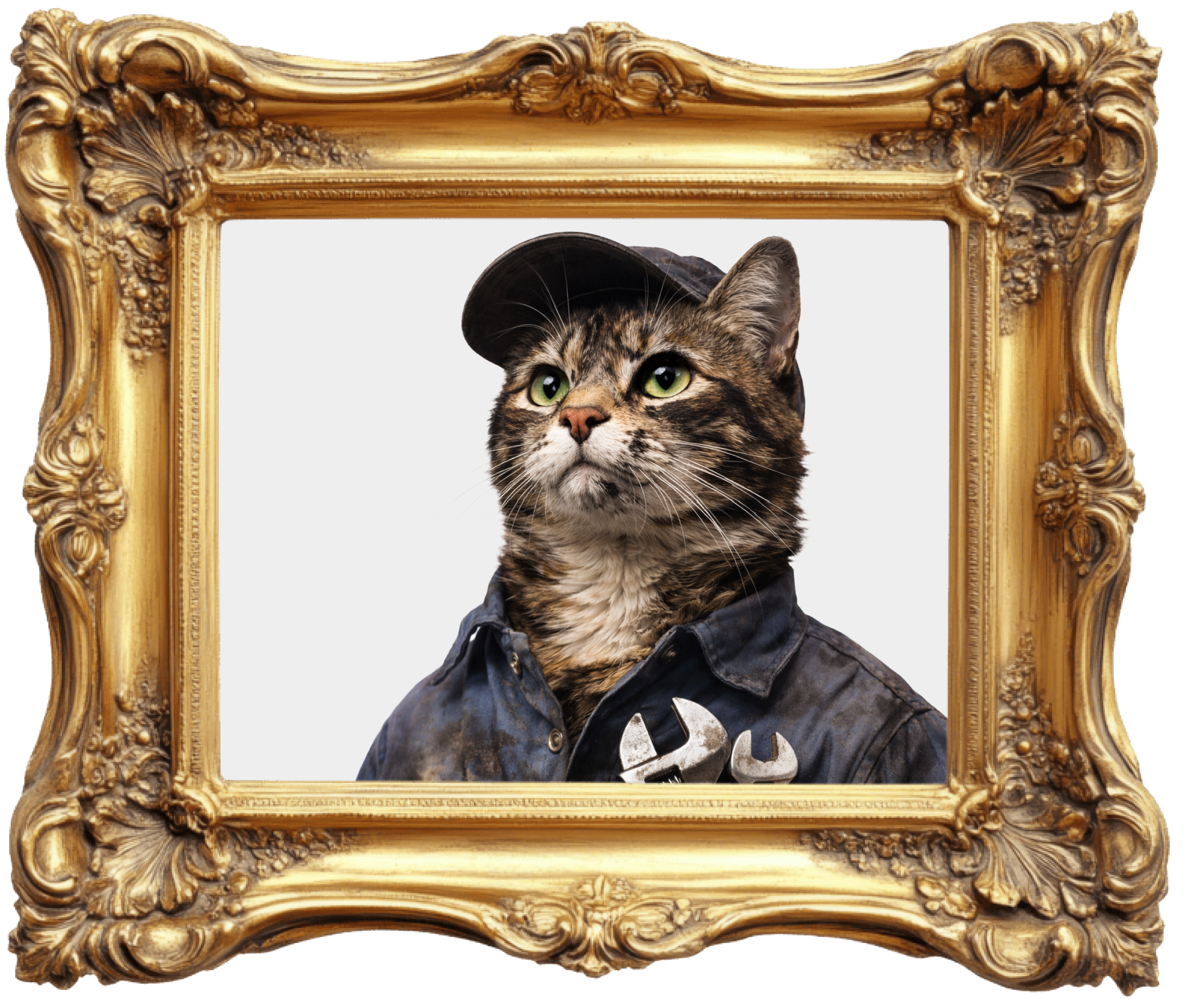 Framed picture of a cat in a suit